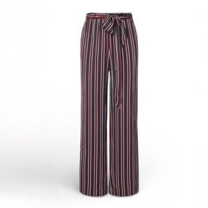 FRAME Easy Side Slit Satin Wide-leg Palazzo Pants Striped Navy Burgundy Medium